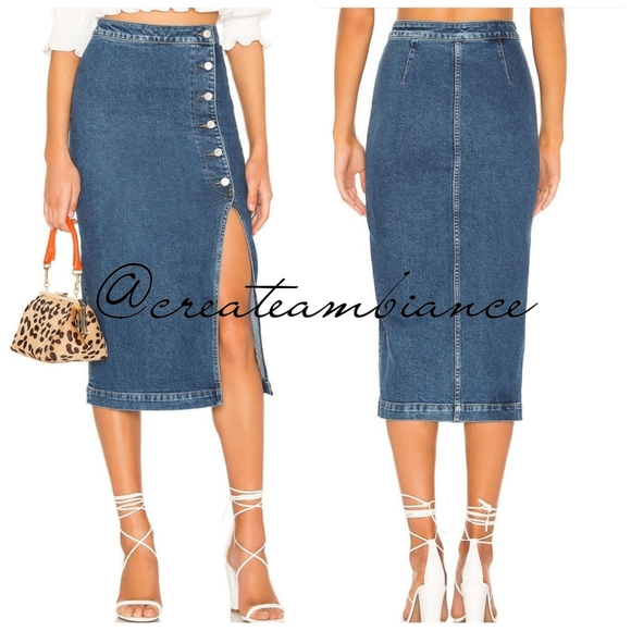 🔥Size2&10🔥Free People 6 button Denim Midi Skirt - Picture 3 of 7